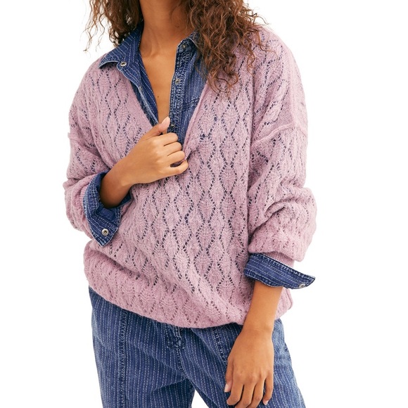 Free People say hello sweater in lilac - Picture 1 of 7